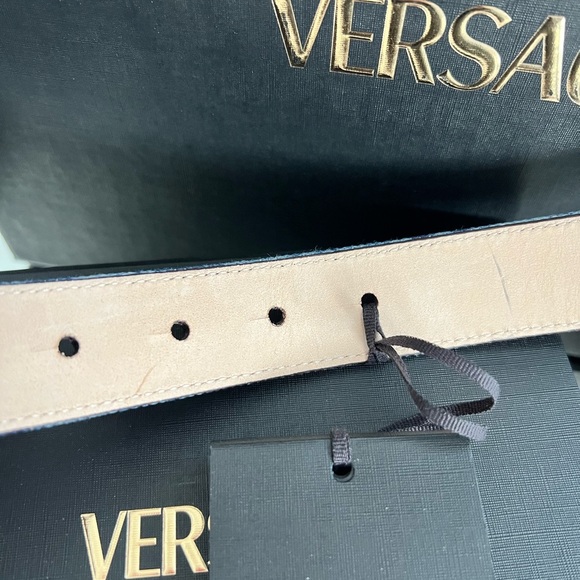 NEW VERSACE LA MEDUSA GOLD BUCKLE BAROCCO DENIM Leather Jean Belt 75/30 Medium main image 8